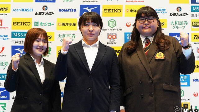 【ニュース】決戦前に有力選手が会見、田中「組んで投げに行く柔道で連覇を」／第41回皇后盃全日本女子柔道選手権大会
